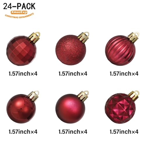 24ct Burgundy Christmas Ball Ornaments for Tree Decorations (24 Count)