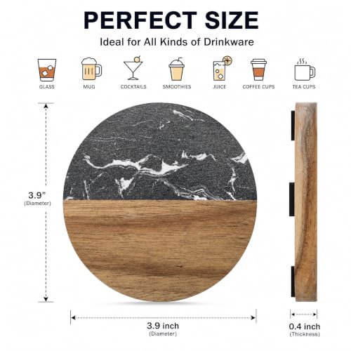 6 Pc Black Marble Wood Coasters (6 Count)