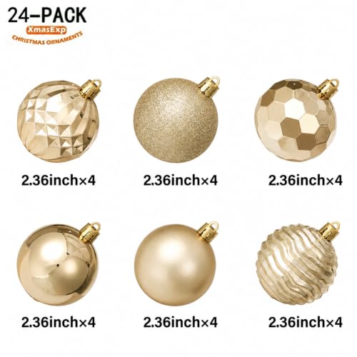 24ct Christmas Ball Ornaments Shatterproof Xmas Tree Hanging Balls Decorations Perfect for Holiday Wedding Christmas Decor (24 Count)