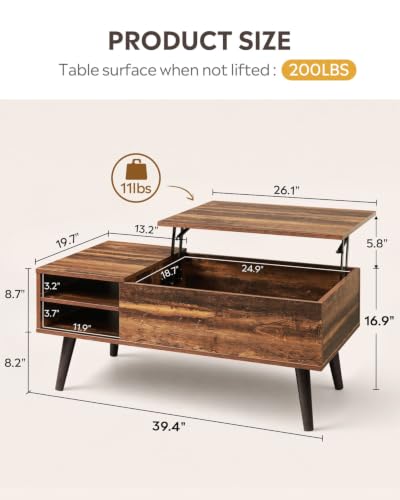 Lift Top Coffee Table with Hidden Storage
