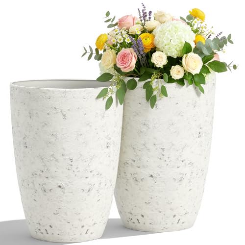 Autodaya 19.5" Resin Tall Planters for Outdoor Plants (2 Count)