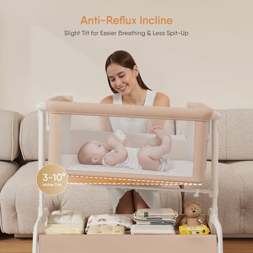 3-in-1 Baby Bassinet, Rocking Bassinet & Bedside Sleeper for Newborn Baby