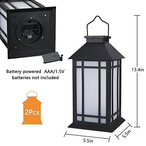 13 Inch Outdoor Decorative Lanterns with LED Candle Timer 2 Pack Black (2 Count)