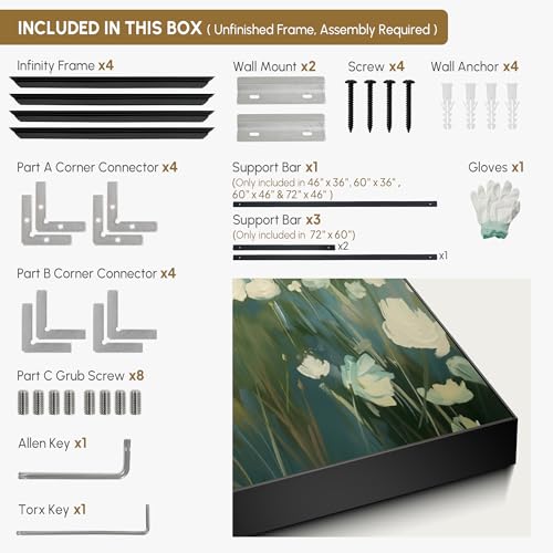 36"x46" Extra Large Framed Wall Art White Wildflower Field in Impressionist Style