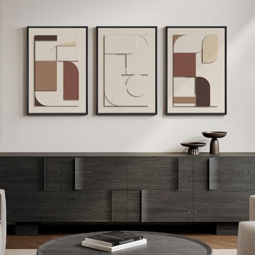 3D Textured Neutral Abstract Framed Wall Art Set of 3