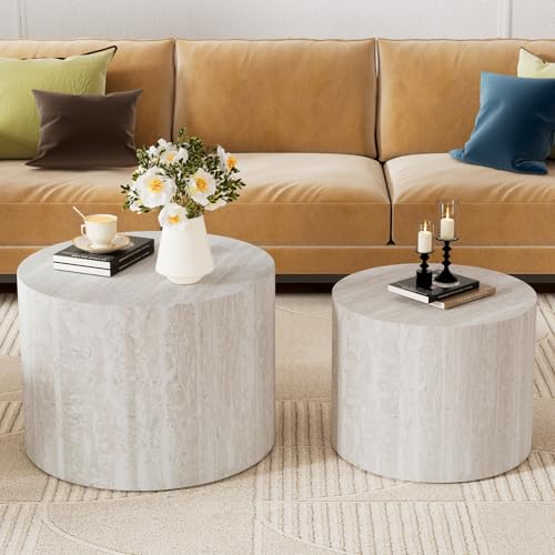 Travertine Round Nesting Coffee Table Set of 2 (2 Count)