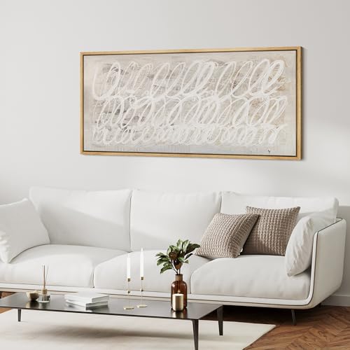 Extra Large Framed Canvas Print Wall Art White Abstract Calligraphy Antique Retro Fine Art Illustrations Decorative Colorful for Bedroom