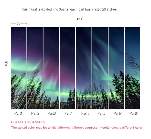 Wall Mural Multicolored Aurora Borealis Forest Night Wallpaper for Bedroom Living Room