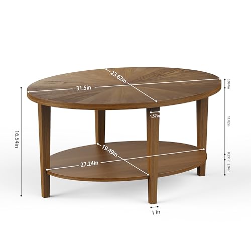 Solid Wood Oval Coffee Table for Living Room