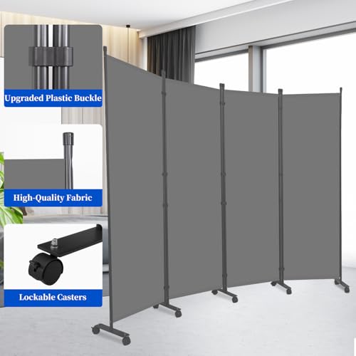 Room Divider 6FT 4 Panel Folding Privacy Screen with Lockable Wheels (4 Count)