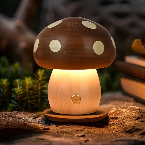 2Pack Wood Small Mushroom Table Lamp (2 Count)