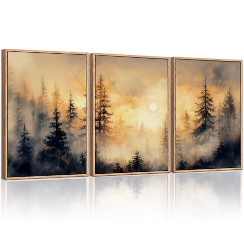 Golden Sunshine Forest Framed Canvas Wall Art