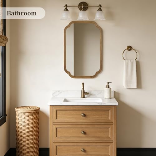 20" x 30" Wood Mirror Rounded Corner Arch Wall Mirror with Wood Frame for Entryway