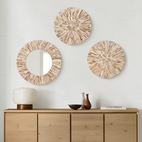 Boho Mother of Pearl Decorative Wall Mirror for Living Room (3 Count)