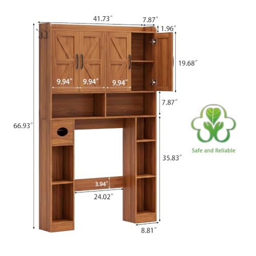 Farmhouse Over The Toilet Storage Cabinet with 4 Barn Doors