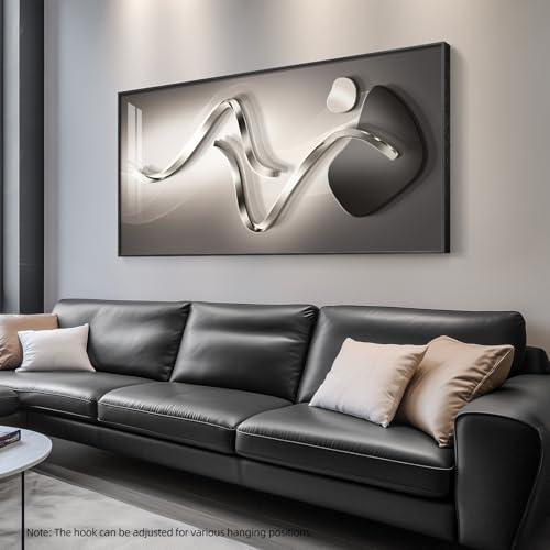 Large Framed Black Gray Abstract Wall Art for Living Room