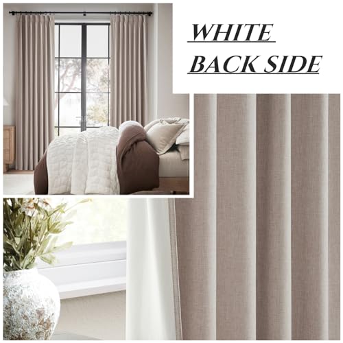 Room Darkening Curtains for Living Room Boho Drop Cloth Curtains Farmhouse Linen Window Drapes 102 Inches Long Weather Blocking Lightweight Blackout Taupe Tan Two Pack Pinch Pleated (2 Count)