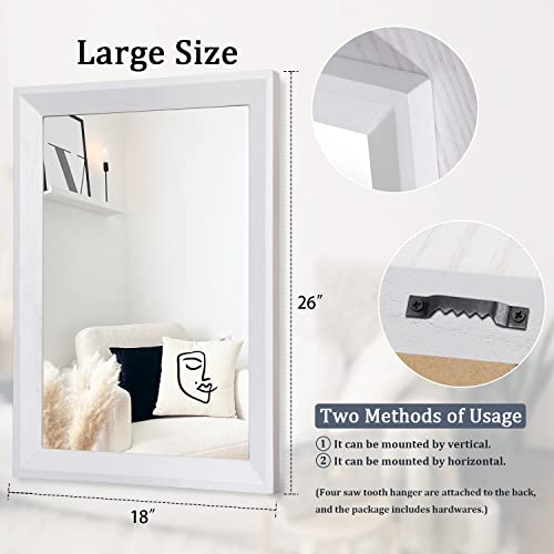 Rectangular Wall Mirror Decorative Wood Framed Mirrors Large 26"x18" for Farmhouse Bedroom Bathroom Living Room Entryway Hanging Home Decor