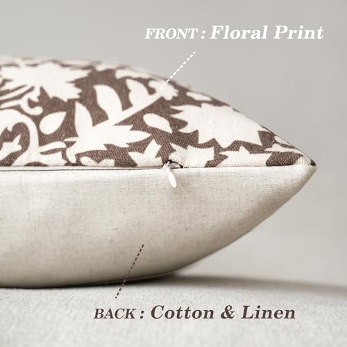 Set of 2 Decorative Neutral Floral Throw Pillow Covers Accent Farmhouse Cushion Covers Boho Vintage Pillowcase for Couch Sofa Bedroom Living Room Home Decor (2 Count)