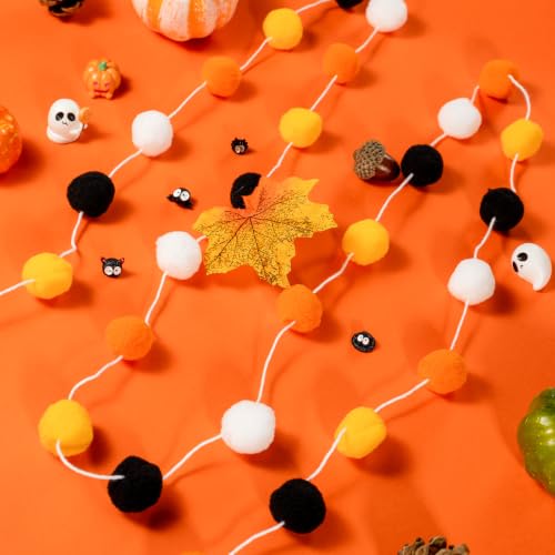 4 Pack 26.3 Ft Halloween Pom Pom Garlands Decorations (26.5 Foot)