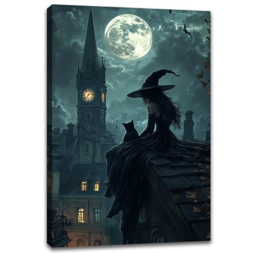 Halloween Witch Black Cat Wall Art