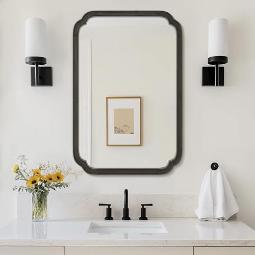 24" x 36" Rounded Corner Arch Wall Mirror with Wood Frame for Entryway
