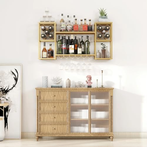 Wall Mounted Wine Rack with Glass Holder for Home Bar Storage