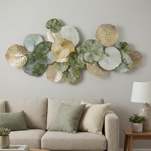 Large Metal Wall Decor 3D Stacked Metal Wall Art Modern Lotus Leaf Wall Sculptures Hanging Decoration for Living Room Bedroom Entryway