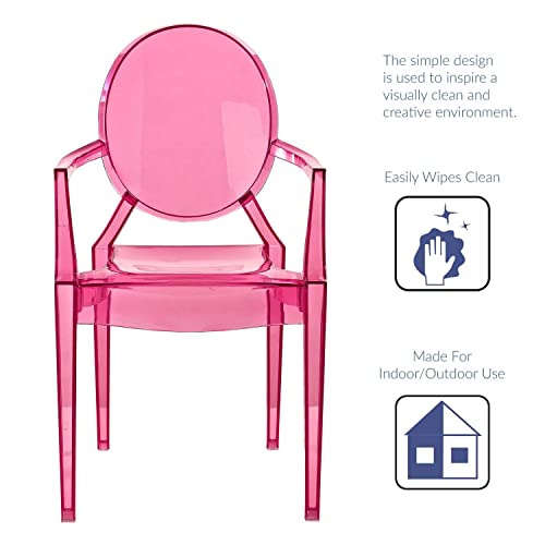 Casper Modern Acrylic Stacking Kitchen and Dining Room Arm Chair in Pink