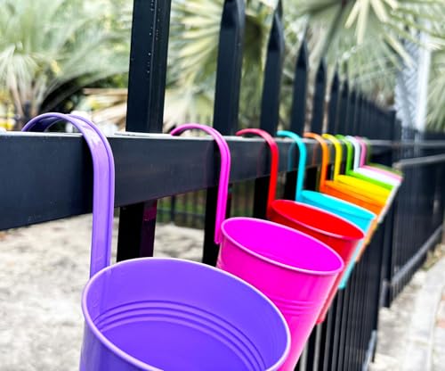 10 Pack 4" Galvanized Metal Railing Planters with Hooks (10 Count)