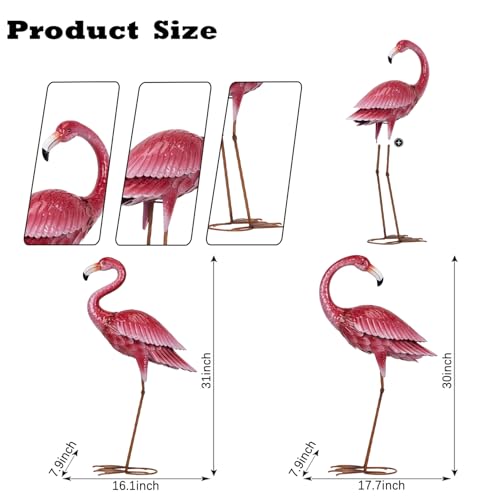 2 Pack Metal Pink Flamingo Statue for Outdoor Garden Yard Decor (2 Count)