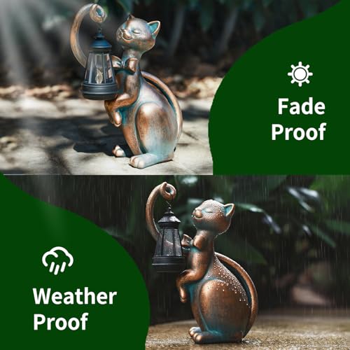 10.7” Bronze Cat Statue Solar Light