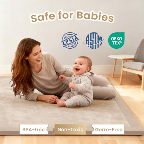 Baby Play Mat for Floor 1.3" Thick Memory Foam Play Mat 59"×71" Tummy Time Crawling with Non