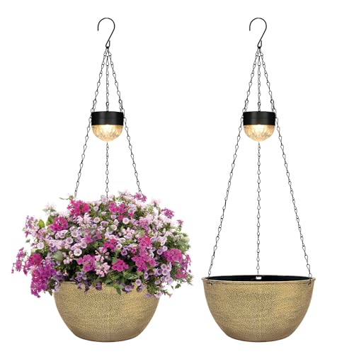 2 Packs Solar Hanging Basket Planters for Plants Outdoor