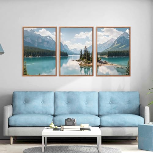 Lake Mountain Landscape Framed Canvas Wall Art