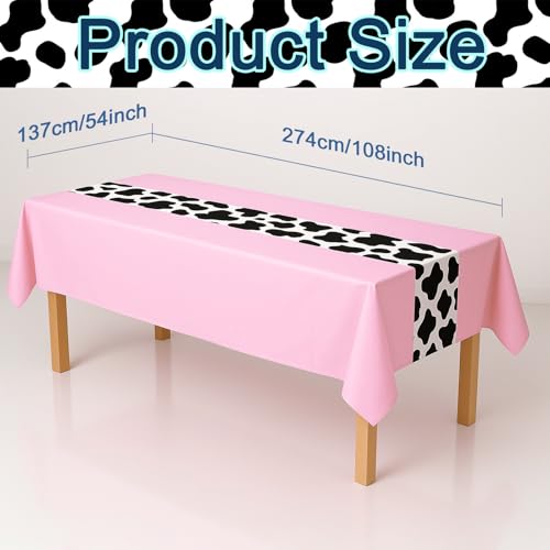 6 Pack 108 x 54 Inch Cow Print Tablecloth Cow Plastic Table Cover Birthday Party Table Cloth Disposable Plastic Farm Animal Party Cover for Disco Cowgirl Decorations Supplies Pink (6 Count)