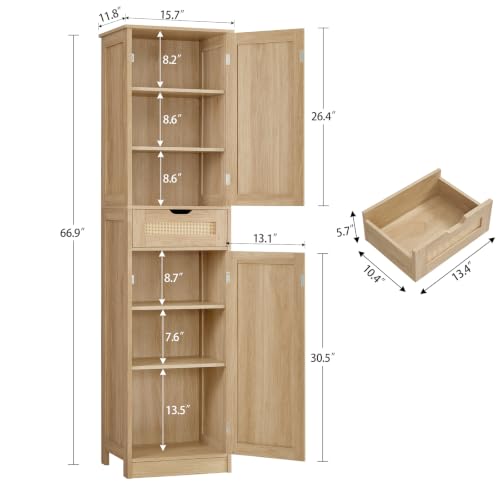 66.9" Tall Bathroom Storage Cabinet with 2 Doors & 1 Drawer