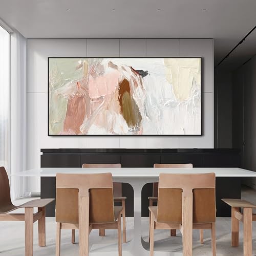 Large Abstract Wall Art Prints Framed Pink and White Wall Art Decor 29"x58"