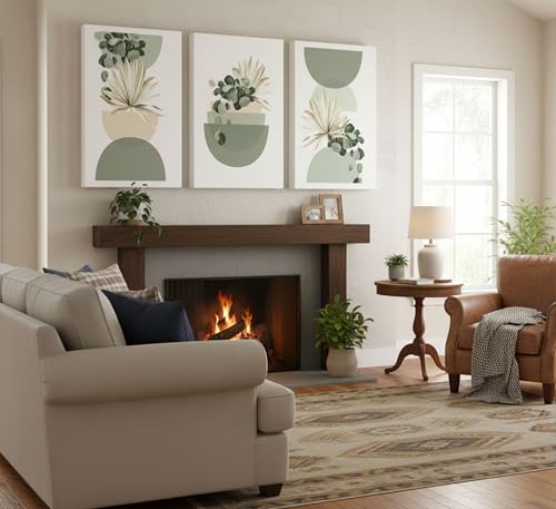 3 Pcs Neutral Abstract Sage Green Boho Canvas Wall Art 16x24in (3 Count)