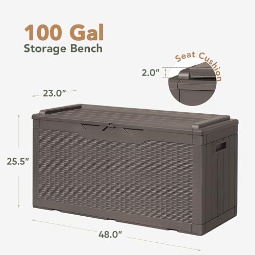 Deck Box 98 Gallon Waterproof Resin Storage Box with Cushion