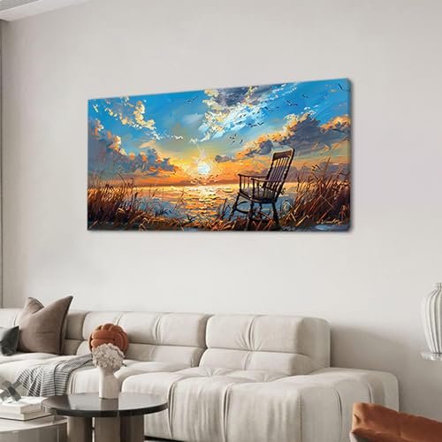 Canvas Prints Wall Art Sunset Ocean Beach Pictures Photo nature landscape Paintings for Living Room Bedroom Home Decorations Modern Stretched and Framed Seascape Waves Landscape Artwork