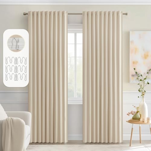 Cream Beige Back Tab Blackout Curtains 52x72 Inches Long 2 Panel Set (2 Count)