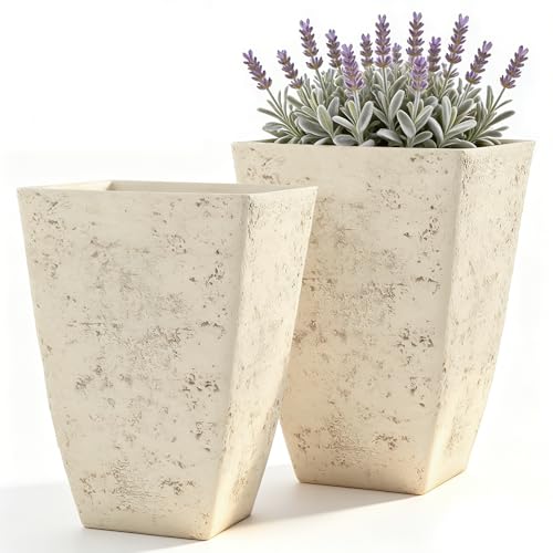 Autodaya Resin 19" Tall Planters Set of 2 Plant Pots (2 Count)
