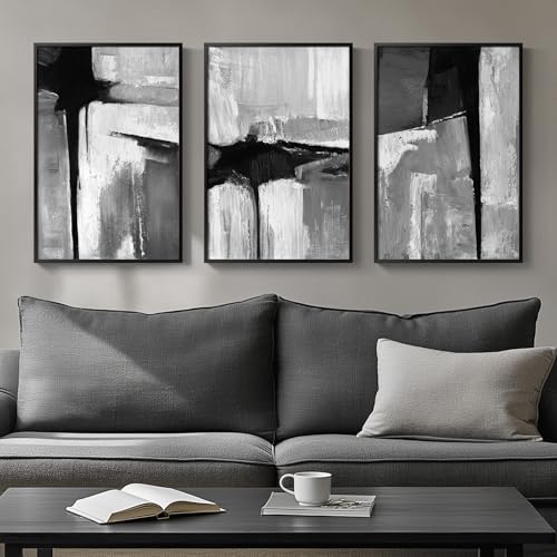 Framed Black White Gray Abstract Wall Art (3 Count)