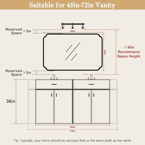 30" x 48" Wood Bathroom Mirror for Wall Mounted