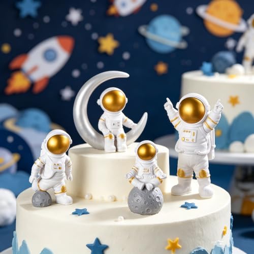 Gold White Astronaut Figurines Statues Set of 4 (4 Count)