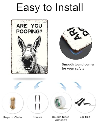 Donkey Are You Pooping Metal Tin Sign Vintage Bathroom Decor 8x12"