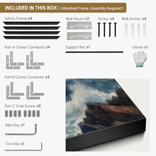 36"x72" Extra Large Framed Wall Art Rocky Seashore with Crashing Waves and Moody Sky for Home Living Room Bedroom Decor