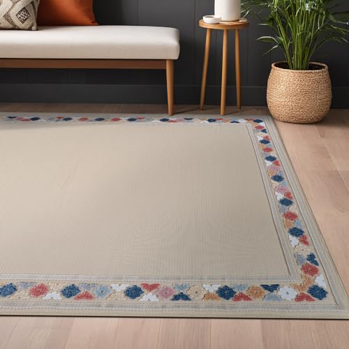 Outdoor Rug 5x7 Modern Bordered Area Rugs for Indoor and Outdoor Patio Easy to Clean Non Shedding Living Room Porch Garden Washable Outside Carpet