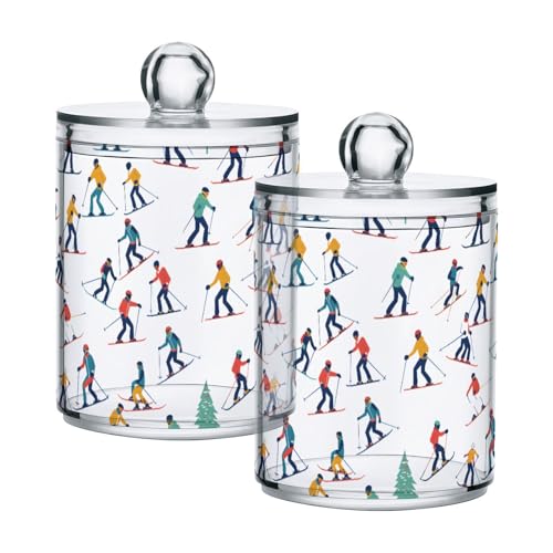 2 Pack Qtip Holder Organizer Dispenser Winter Sports Skiers Bathroom Storage Canister Cotton Ball Holder Container for Cotton Pads (2 Count)